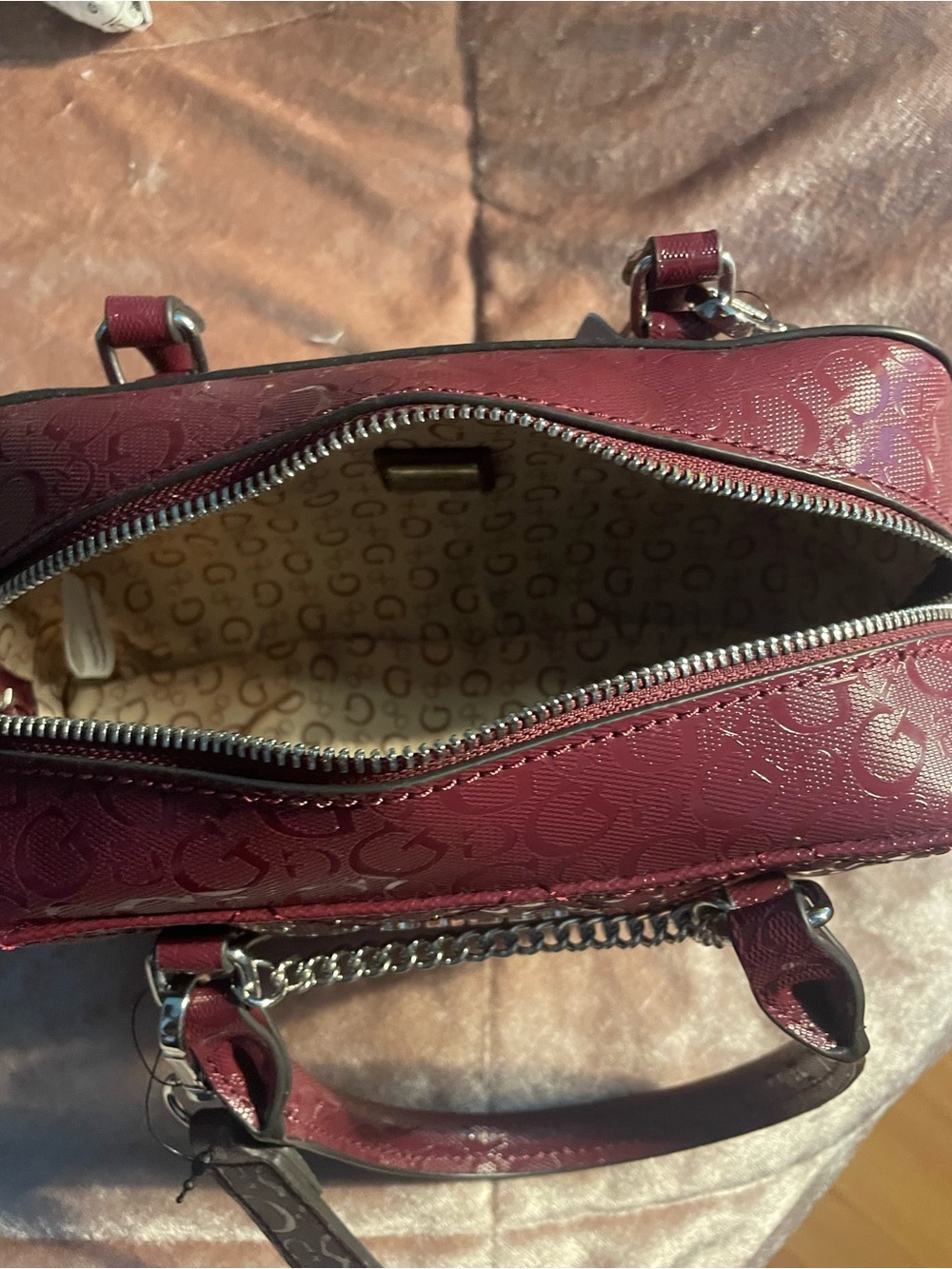GUESS Logo Satchel in Deep Burgundy - Picture 5 of 13